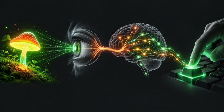 Visual flow from a mushroom stimulus to a keyboard response